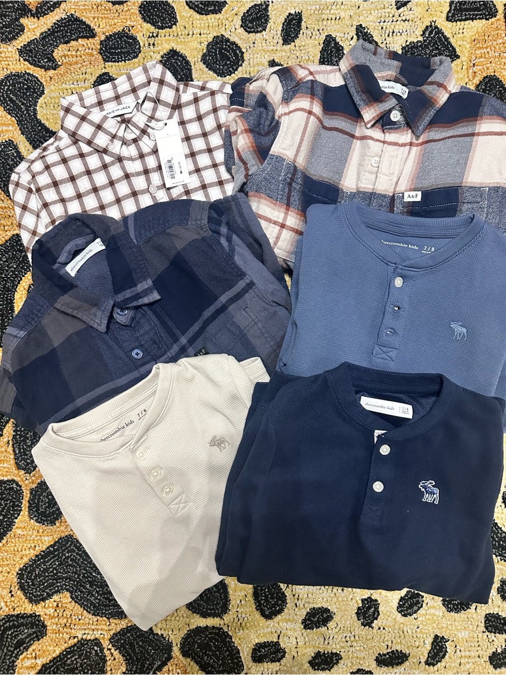 abercrombie kids Plaid & Henley Shirt Bundle in Navy, Blue, Cream, Tan